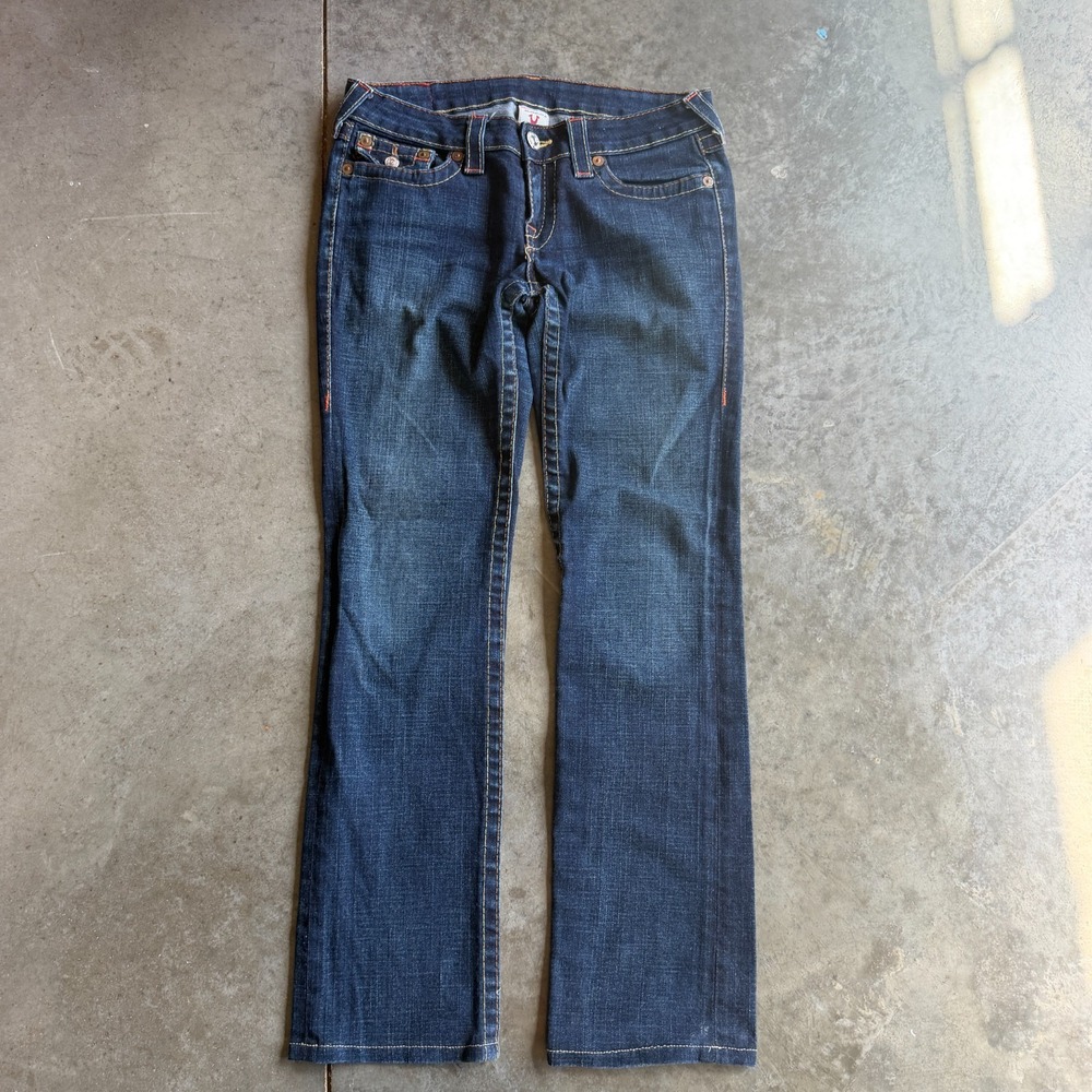 True Religion Women Denim Jeans Sz 28 World Tour Billy Flap Pocket Low Rise USA